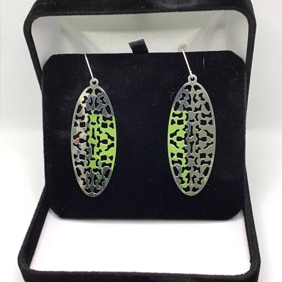 纯银椭圆形镂空吊坠耳环钩 5.3 克现代抽象设计 — 第 2/4 张图片