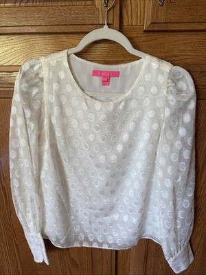 Lilly Pulitzer Women's Long Sleeve Silk Blouse Coconut Cream Size XXS