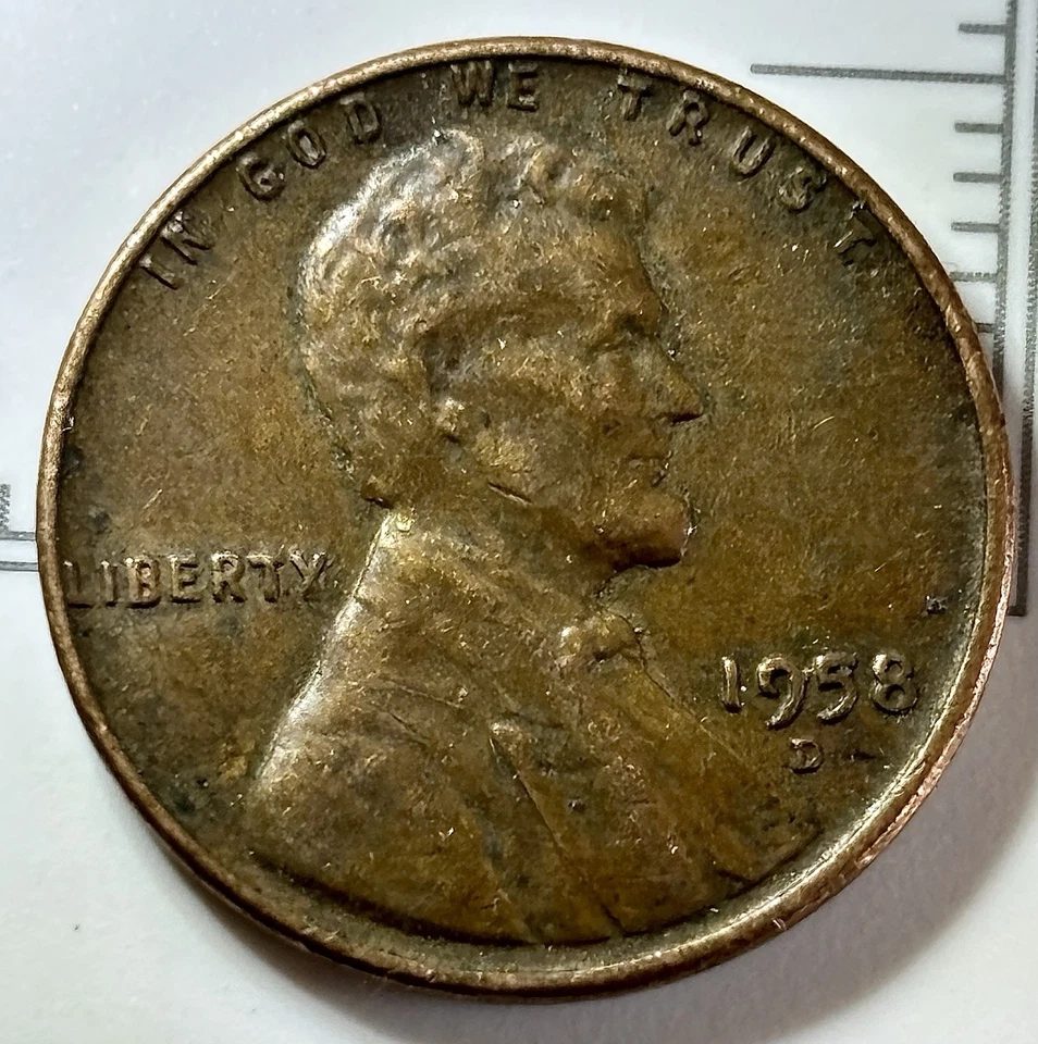 Moneda de error Lincoln Wheat Penny DDO 1958-D en fecha y libertad Foto 3 de 4