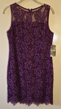 New Lauren Ralph Lauren Plum Magenta Lace Sleeveless Knee Length Dress Size 10