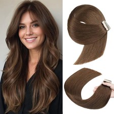Tape in Hair Extensions Human Hair 20pcs Remy Hair Extensions 18 Inch Darkest Br