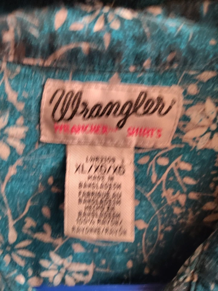Camisa Wrangler Wrancher verde azulado perla a presión occidental para mujer L vaquera de rodeo Foto 4 de 4