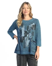Jess & Jane Mineral Washed Tunic Top - M94 (Large, Mariposa Sapphire Blue)