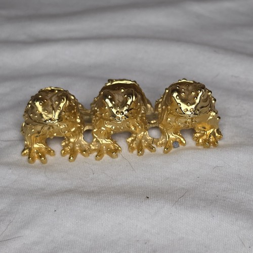 Vintage 3 Solid Brass Bullfrogs Business Card Holder Heavy Office Paper Weight