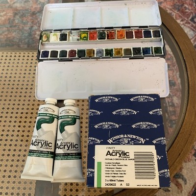 Winsor & Newton Kunst Konvolut - 24 Aquarelle Reise Blech Palette & Finity Acryl