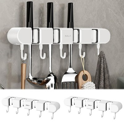 2 PCS Broom Holder Wall Mount SelfAdhesive Mop Storage Rack Hooks White
