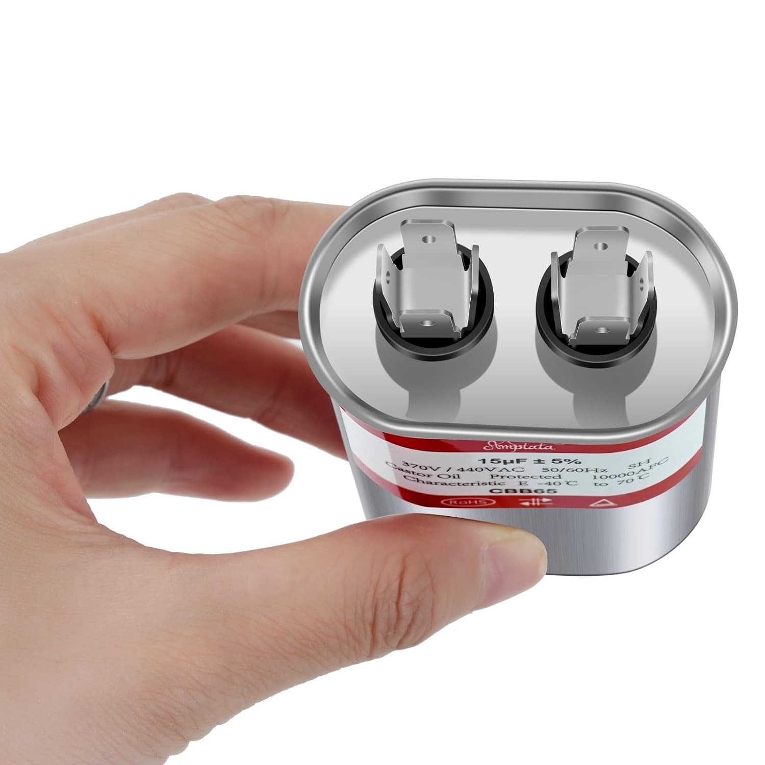 Reliable 15 MFD AC Capacitor for HVAC/Pool Pump - 370/440/450VAC, Oval Shape