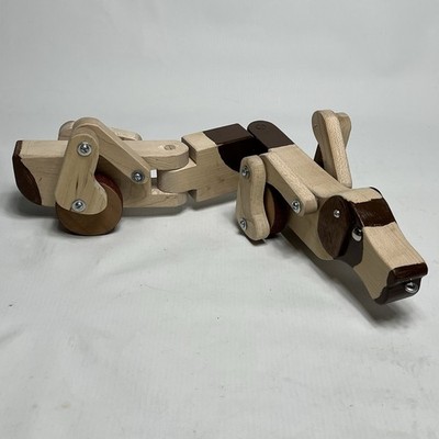 Hand Crafted Wooden Articulated Dog Pull Toy Bill Pringle Folk Art Wood Sculptu