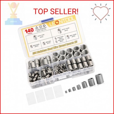 LEONTOOL 140 Pcs 304 Stainless Steel Wire Thread Inserts Steel Sheath Helical Ty
