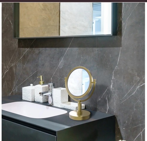 Allied Brass 8 in Vanity Top Make-Up Mirror with Smooth Accents In Satin Brass - Picture 2 of 5