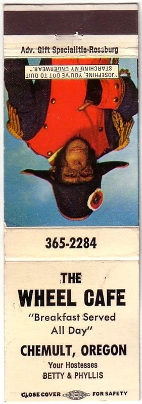 Wheel Cafe in Chemult, Oregon, Chimpanzee FS Matchcover