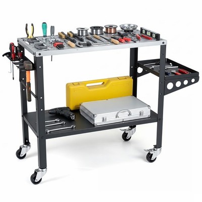 Heavy-duty Welding Table w/ Tool Rack & Tray 5/8'' Fixture Holes Bottom Shelf