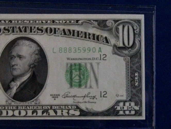 1950 A $10 San Francisco District Federal Reserve Note Uncirculated Fancy S/N - Image 4 of 4
