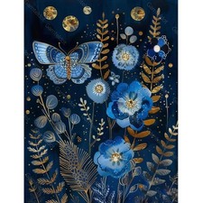 5D DIY Diamond Painting Kits for Adults, Blue Butterfly Flower Full Drill Emb...