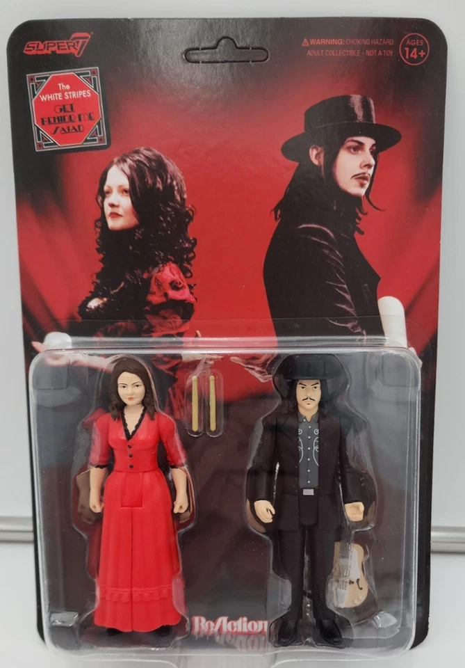 Paquete de 2 figuras de reacción de Jack y Meg Super7 White Stripes Get Behind Me Satan NUEVO Foto 2 de 4