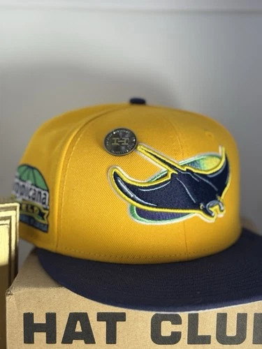 Tampa Bay Devil Rays Tropicana Field Patch 59FIFTY Fitted Hat Gold Navy Sz 7 1/4