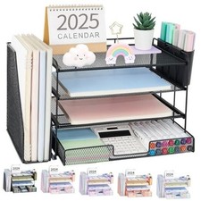 Desk Organizer and Accessories, 4-Tier Desktop File Organizer with Black