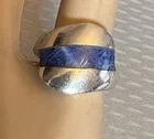 vintage SCANDEAN 950 Silver Lapis Ring sterling diagonal blue stone inlay size 5