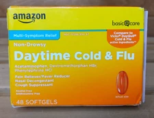 Basics Daytime Cold & Flu Relief 48 Softgels Pain/Fever Reducer Decongestant