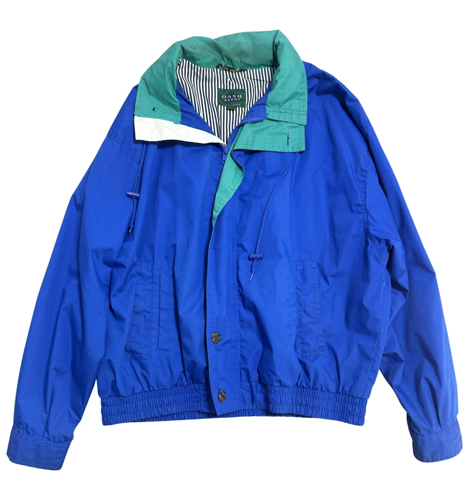 Dash Sport Jacket Mens Large Blue Colorblock Windbreaker Elastic Waist Zip Lined