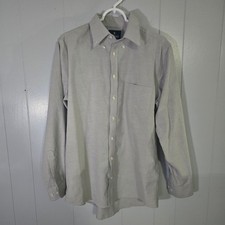 Stafford Travel Wrinkle-Free Oxford Mens 15.5 34/35 Grey Long Sleeve Dress Shirt