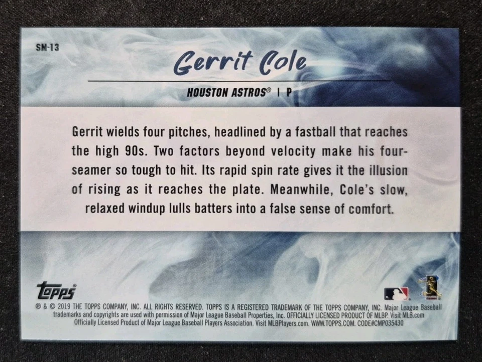 2019 Topps Fire Smoke and Mirrors Gold Minted #SM13 Gerrit Cole Astros Baseball - Image 2 of 2