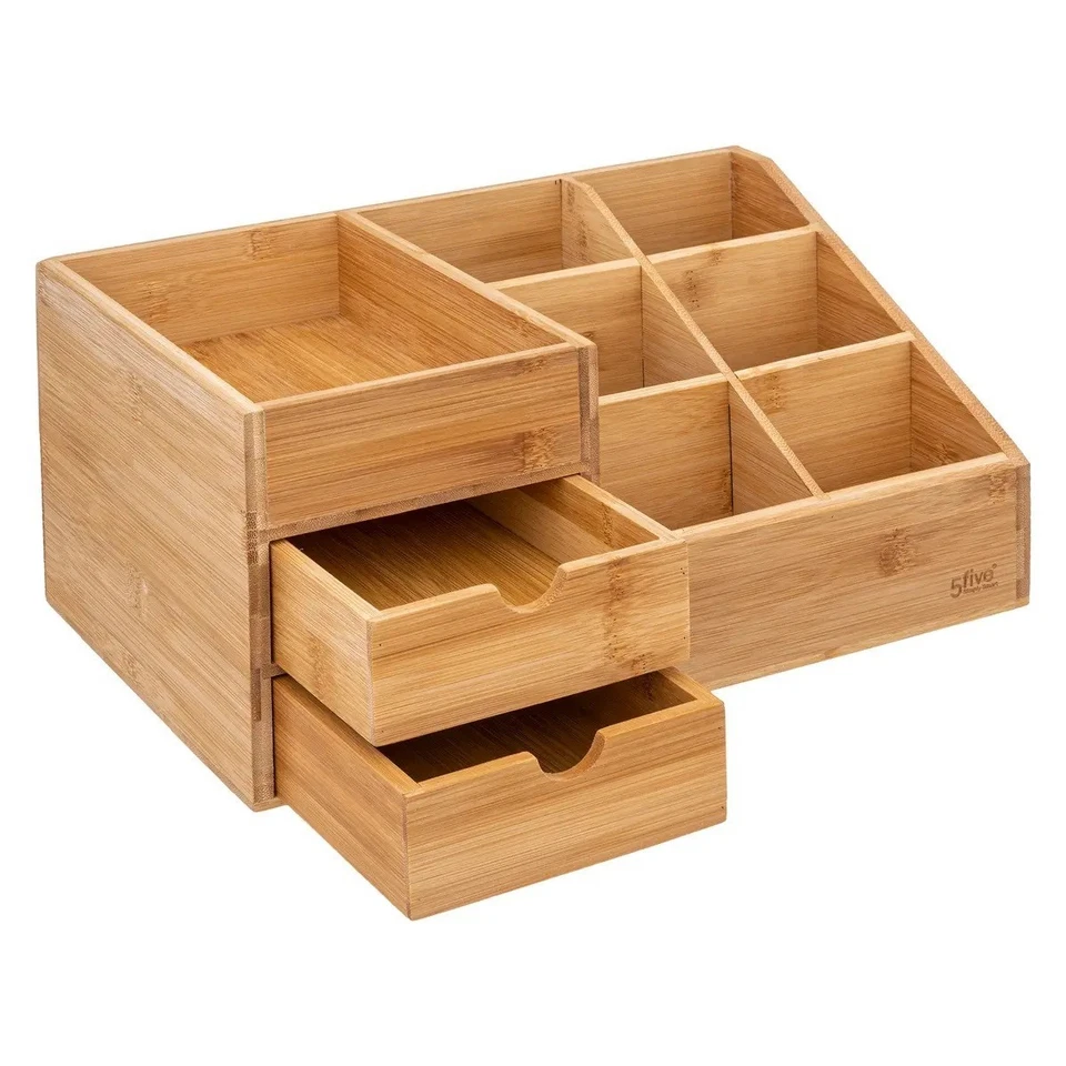 Utensilienbox Organizer Bambus 2 Schubladen 6 Fächern Kosmetik Aufbewahrung Deko - Bild 4 von 4