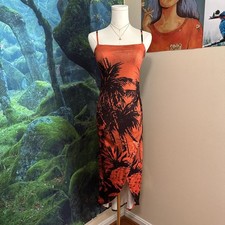 urban outfitters solana palm print orange black midi dress small tropical y2k
