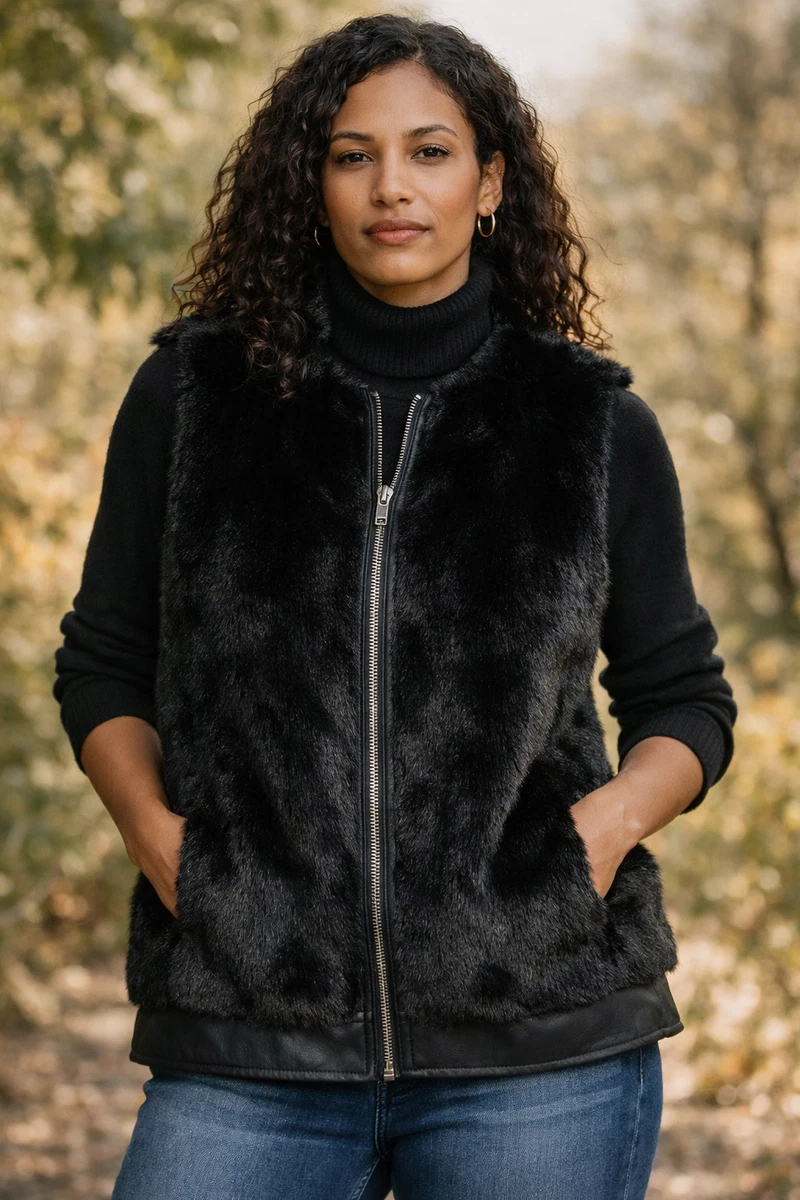 【美品】  MICHAEL KORS / マイケルコース | Tiger Print Faux Fur Vest / ファー オーバーベスト / キルティング総裏地 | S | モスグリーン | レディース 美品】 MICHAEL KORS / マイケルコース | Tiger Print Faux Fur Vest