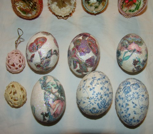 Easter Egg Decorations Shell Diorama Vtg Real Ceramic Lot Sugared Crochet - Picture 2 of 8