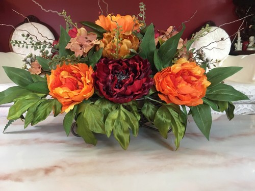 Year Round Floral Arrangement Burgundy And Orange Centerpiece Fall Centerpiece - Picture 6 of 13