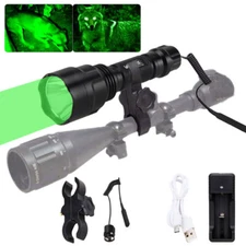 Hunting Green Light Predator LED Flashlight Torch 800 Yards Rifle Scope Mount US