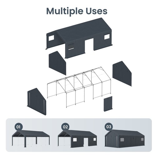 13x24ft Outdoor Carport Storage Shelter Shed Car Canopy Garage with Zipper Doors - Picture 6 of 12