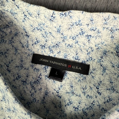John Varvatos Shirt Mens Large White Blue Floral Button Up Short Sleeve NEW - Picture 3 of 8