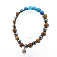 Armband Perlen Apatit+ HäMatit+Holz 8 Mm. Made In Frankreich