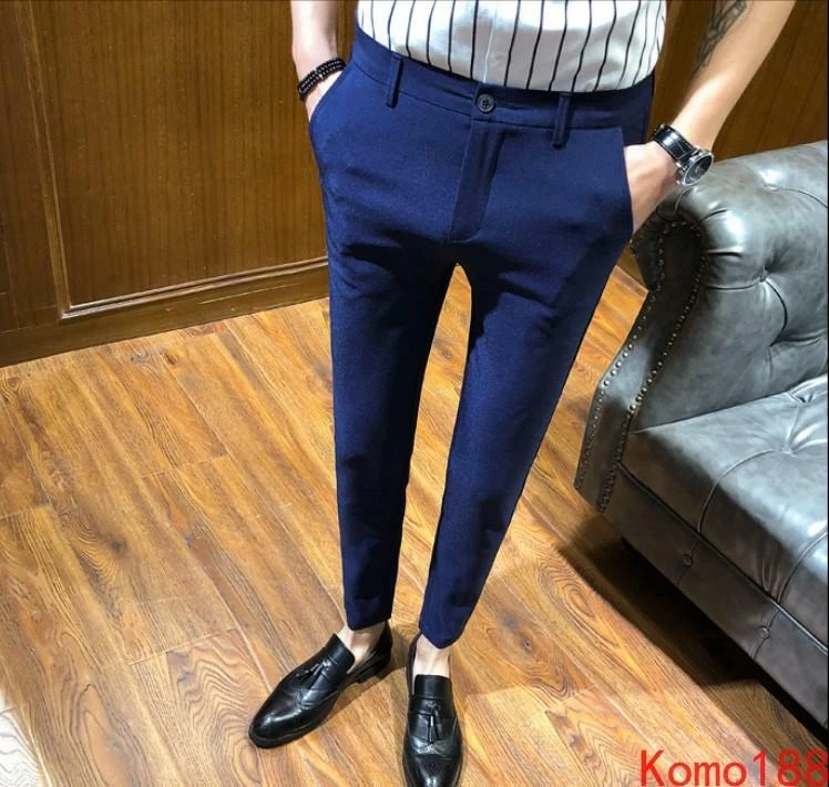 British Mens slim fit skinny dress formal pencil pants suit business trousers