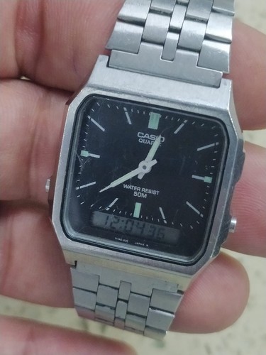 VINTAGE CASIO AQW-55 Ana/Digi mod 308 Black dial Working ALL ORIGINAL - Picture 5 of 8