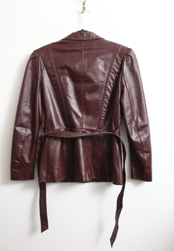 VTG Sz 12 Women's Berman's The Leather Experts Maroon Red Belted Leather Jacket - Picture 10 of 10