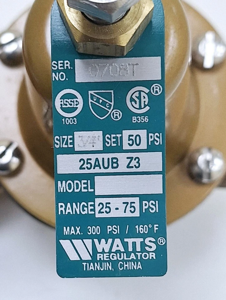 Watts 25AUB Z3 Water Pressure Reducing Valve ¾ “ 50 PSI - Image 2 of 4