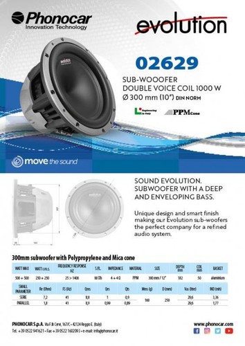 Subwoofer Evolution Phonocar 02629 1000W 300mm(12'') - Foto 2 di 2