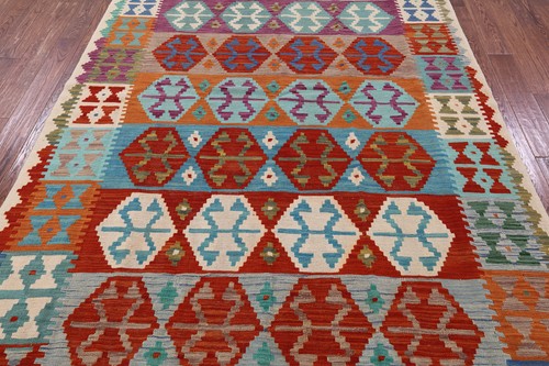 Alfombra Kilim reversible de lana sobre lana tejido plano 6' 10" X 9' 9" - Q12546 - Imagen 4 de 10