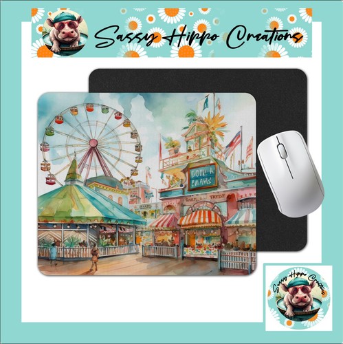 Mouse Pad Boardwalk Ferris Wheel Carnival Games Anti Slip Back Easy Clean