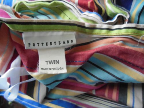 Pottery Barn Twin Striped Duvet Cover & Standard Sham Bright Red Blue Orange - Picture 2 of 3