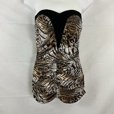 Y2K Leopard Cheetah Animal Print Zebra Tiger Ruched Strapless Top Large