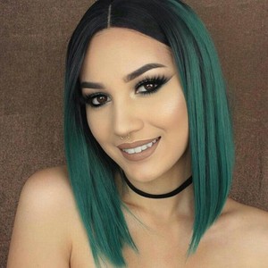 Synthetic Bob Hair Ombre Green Short Straight Middle Part Wigs For Image Is Loading Synthetic Bob Hair Ombre Green Short Straight Middle