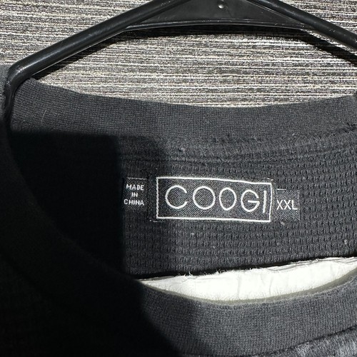 VINTAGE Coogi Shirt Mens 2XL Black Waffle Knit Thermal Crewneck Pullover Y2K - Picture 3 of 18