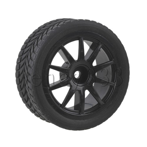 Pneumatico RC 1:10 in gomma monoorientato nero + cerchi ruota a 10 razze in plastica nera - Foto 4 di 6