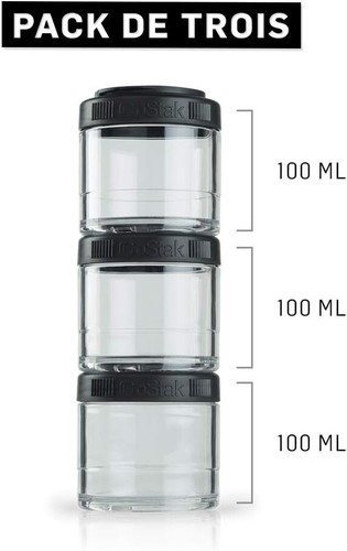 GoStak Tragbarer Stapelbarer Behälter Snack Lebensmittel Gesundheit Aufbewahrung Schwarz 100cc 3er Pack