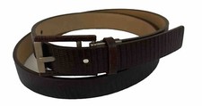 Calvin Klein Womens Belt Italian Lizard Calfskin Brown Silver Buckle Medium NEW