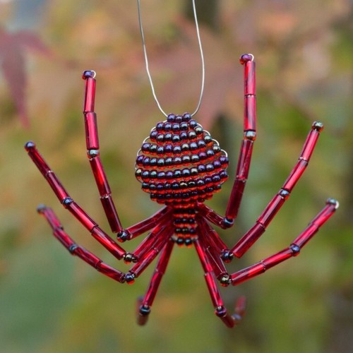 Christbaumschmuck Perlen Spinne Granat rot Legende der Weihnachtsspinne - Bild 2 von 4